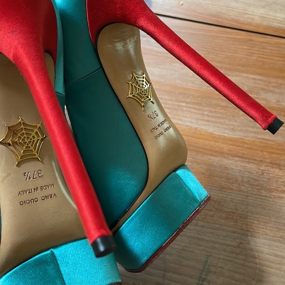 Charlotte Olympia Turquoise/Red Satin Josephine Platform Pumps Size 37.5 - Picture 11 of 12